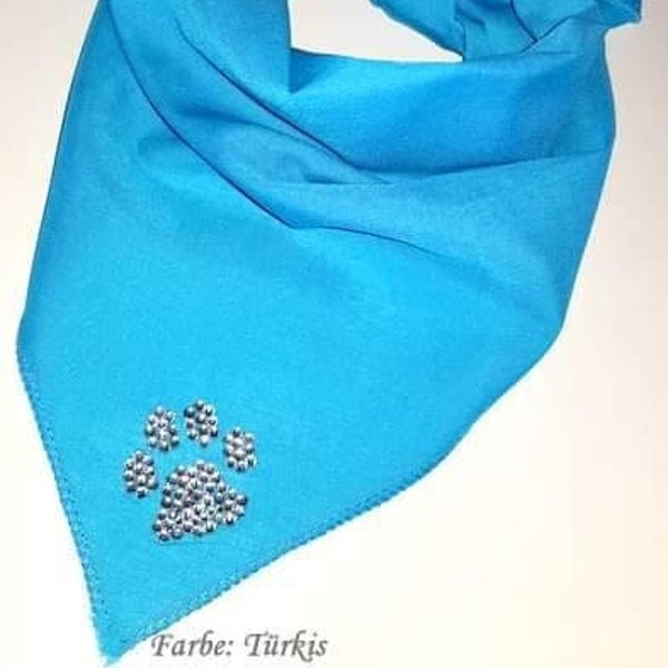 Scarf for dogs in turquoise with glittering rhinestone paw