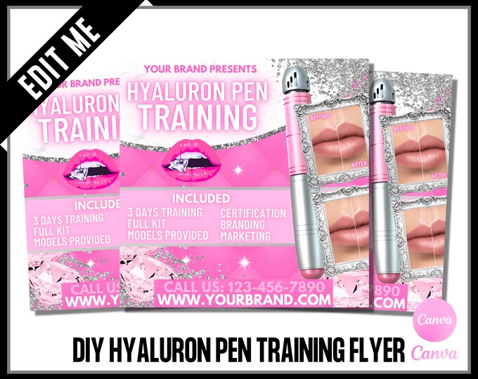 Hyaluron Pen Training Class Flyer, Hyaluron Pen Course, Hyaluron Pen Academy, Medpa, Esthetician, Lip Fillers,Edit in Canva