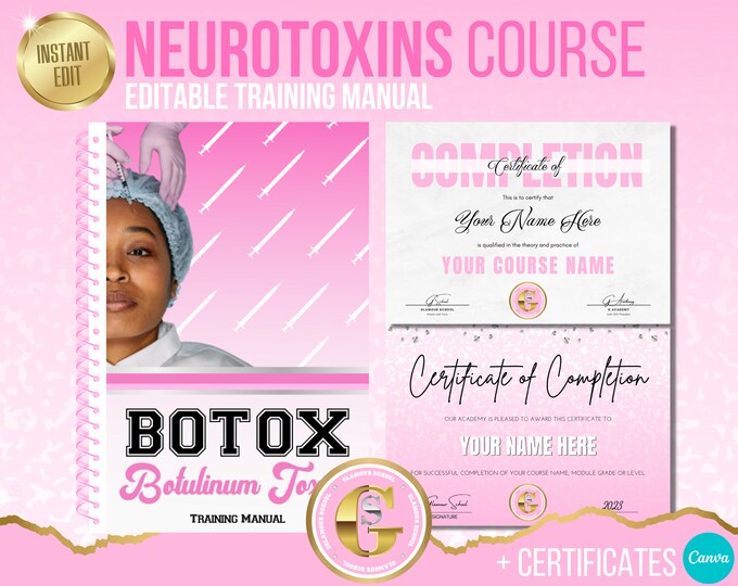 Botox Training Manual, Botulinum Toxins Ebook, Neurotoxins Training Course, Training Manual Template, Student, Tutor, Edit in Canva
