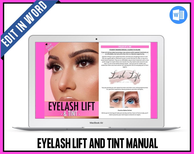 Eyelash Lift & Tint Training Manual, Lash Perm, Editable, Esthetician, Student, Tutor, Salon, Academy, School, PDF, Instant