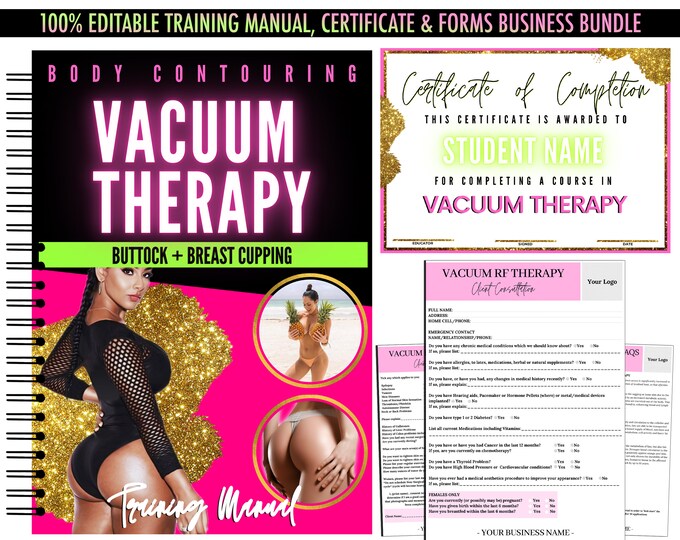 Vacuum Therapy Training Manual, Butt Cupping, Body Contouring Training Manual, BBL Bum Lift, Breast Lift, Boob Lift, Immediate Access