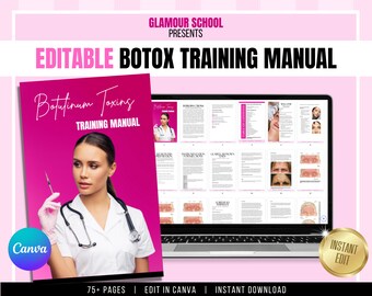 Botox Training Manual, Beginners, Cosmetic Aesthetics Training Course, Botulinum Toxins, Editable Training Manual, Edit in Canva