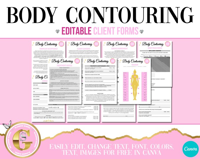 Body Contouring EDITABLE Consultation Forms, Consent, Sculpting, Tightening, Canva, Printable, Cavitation, RF, Vacuum, Cupping, Laser Lipo