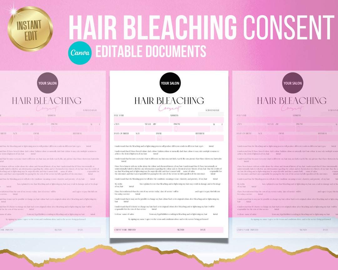 Hair Bleaching EDITABLE Form Hair Stylist Consent Forms Hair Etsy