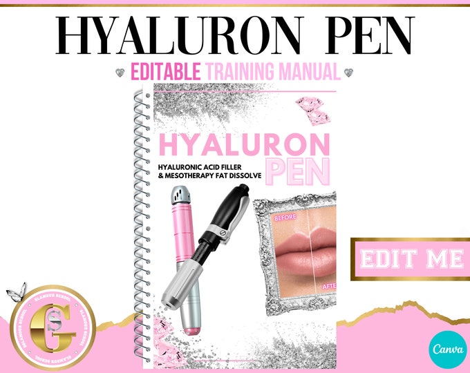 Hyaluron Pen Training Manual, Tutor, Academy, Students, Hyaluronic Acid, Fat Dissolve, Needless Filler Training Course, Edit in Canva