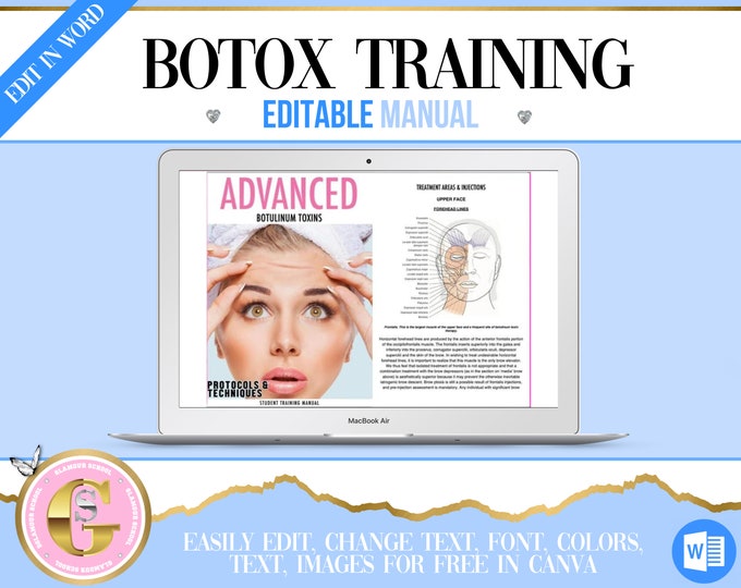Botox Training Manual, Botulinum Toxins, Neurotoxins, Advanced Training Guide, Editable Training Manual, Academy, Tutor, Student, Aesthetics