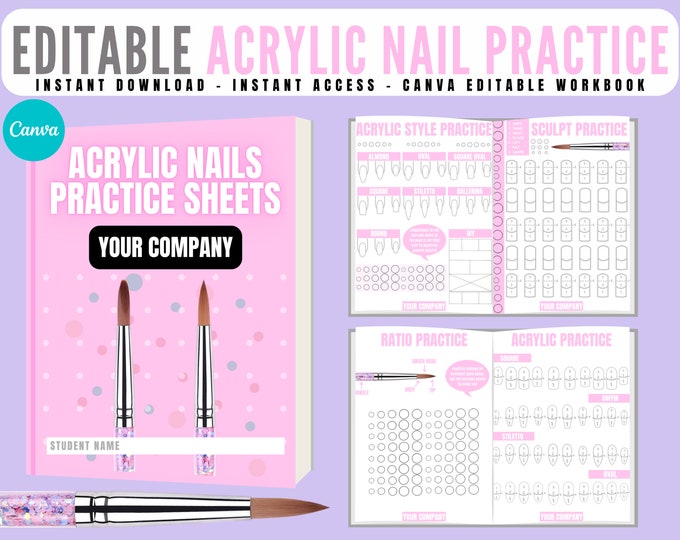 Acrylic Nails Ratio Practice Sheets, Acrylic Application Practice Forms, Editable Template, Acrylic Ratio, Nail Form, Nail Practice Workbook