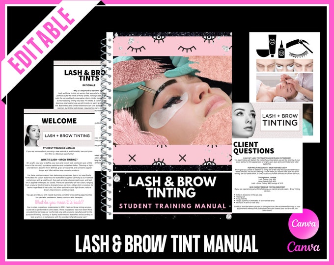 Lash & Brow Tinting Beauty Class Training Manual, Cosmetology, Canva Editable Template, Eyelash Tint, Eyebrow Tint,  Instant Access