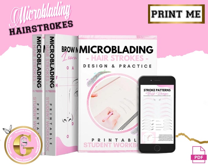 Microblading Hair Strokes Practice, Transition Patterns, Student Workbook, Brow Design Training Guide, PMU Forms, Mapping Sheets, Printables