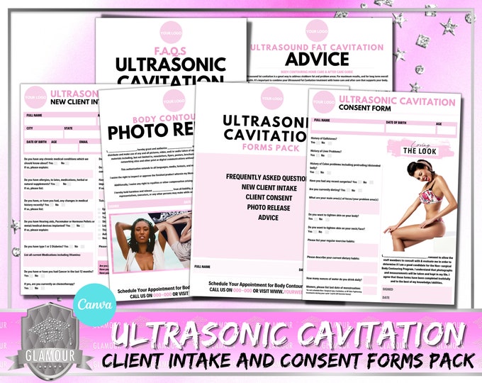 Ultrasonic Cavitation EDITABLE Bundle, Fat Cavitation Body Contouring Forms, Esthetician, Ultrasound Cavitation, Consent, Instant Download
