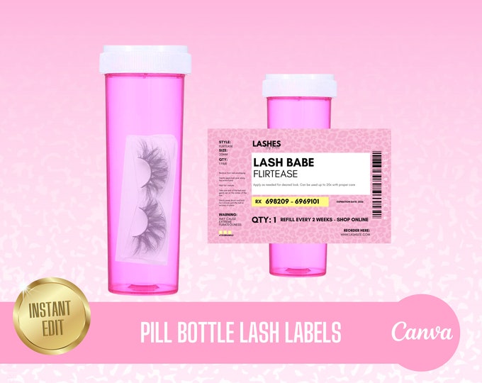 Pill Bottle Lash Labels, Prescription Labels, Eyelash Extensions, Leopard Print, Lash Technician Labels, Lash Pill Bottle, Edit in Canva