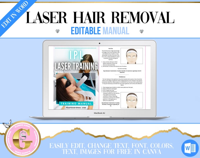 Laser Hair Removal Training Manual, IPL Laser Training Guide, Intense Pulse Laser, Hair Removal, Student or Tutor, PDF eBook & Editable File
