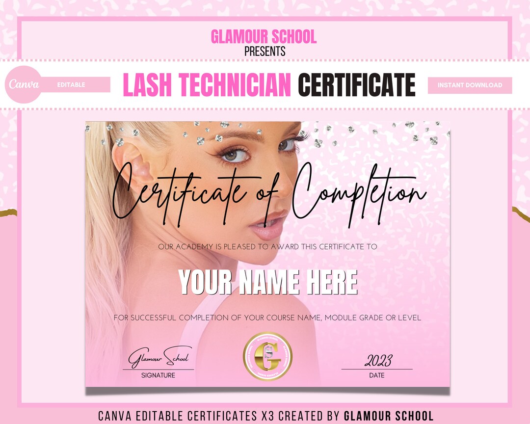 Lash Extensions Certificates Lash Technician Training Etsy