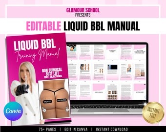 Bum Filler Training Manual, Liquid BBL, Sculptra, Radiesse, Non Surgical Butt Lift, Online Training Course, Student, Tutor, Edit in Canva