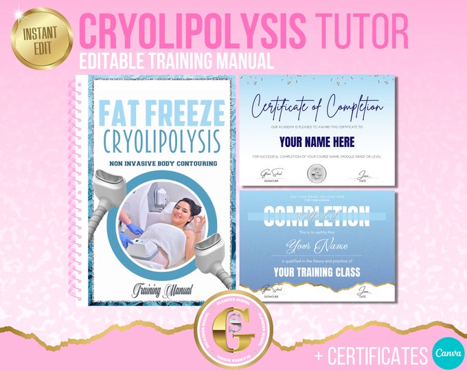 Fat Freeze Cryolipolysis Body Contouring Training Manual, Body Sculpting, Coolsculpting Training Manual, Student Class Guide, Edit in Canva