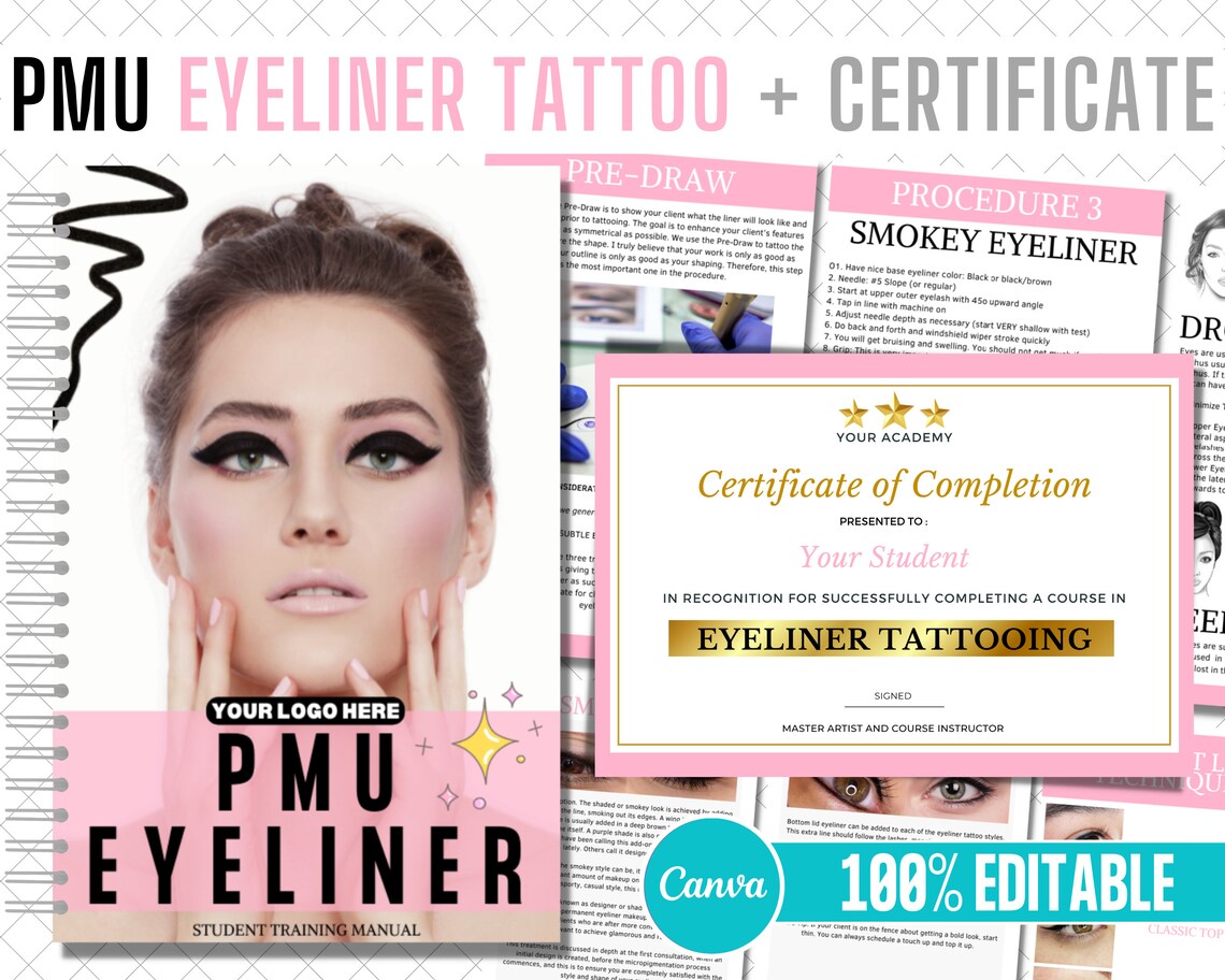 Eyeliner Tattoo Training Manual Editable PMU Certificate Etsy