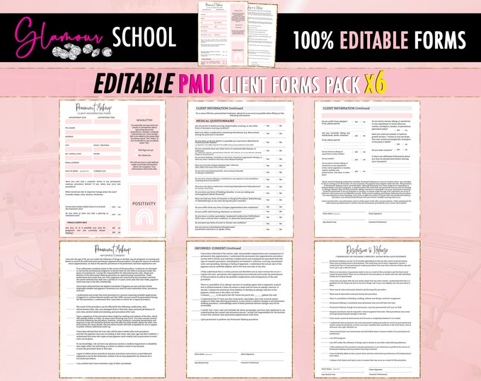 PMU EDITABLE Consent Forms, Questionnaire Form,  Esthetician Sheets, Instant Download, Add Your Logo, Microblading Eyebrows, Intake, PDF