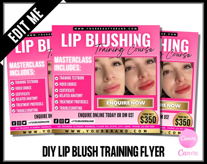 Lip Blush Training Course Flyer, Lip Blushing Online Training Flyer, Lip Blush Tutor Flyer, Lip Blushing Course Flyer, Edit in Canva