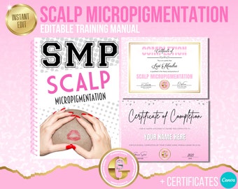 Scalp SMP Micro-pigmentation Training Manual, Pink Theme, Scalp Tattooing Training, eBook, Canva Editable, Student, Tutor, PMU Training