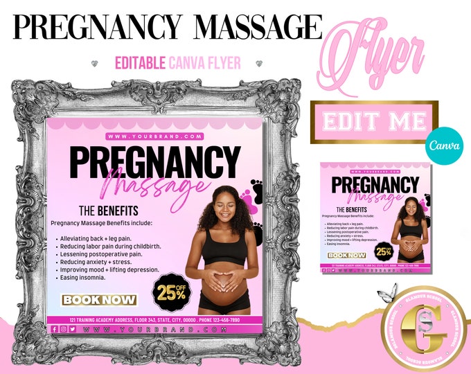 Prenatal Massage Flyer, Pregnancy Massage Therapy Flyers, Facebook Therapeutic Maternity Massages, Edit in Canva