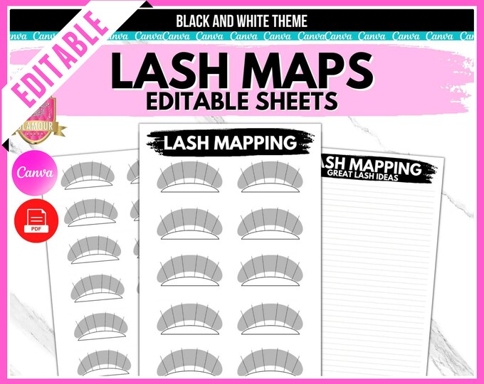 Lash Maps, Lash Mapping Editable Forms, Eyelash Extensions Practice, Lash Artist, Lash Technician, Eyelash Mapping, Printable, Editable