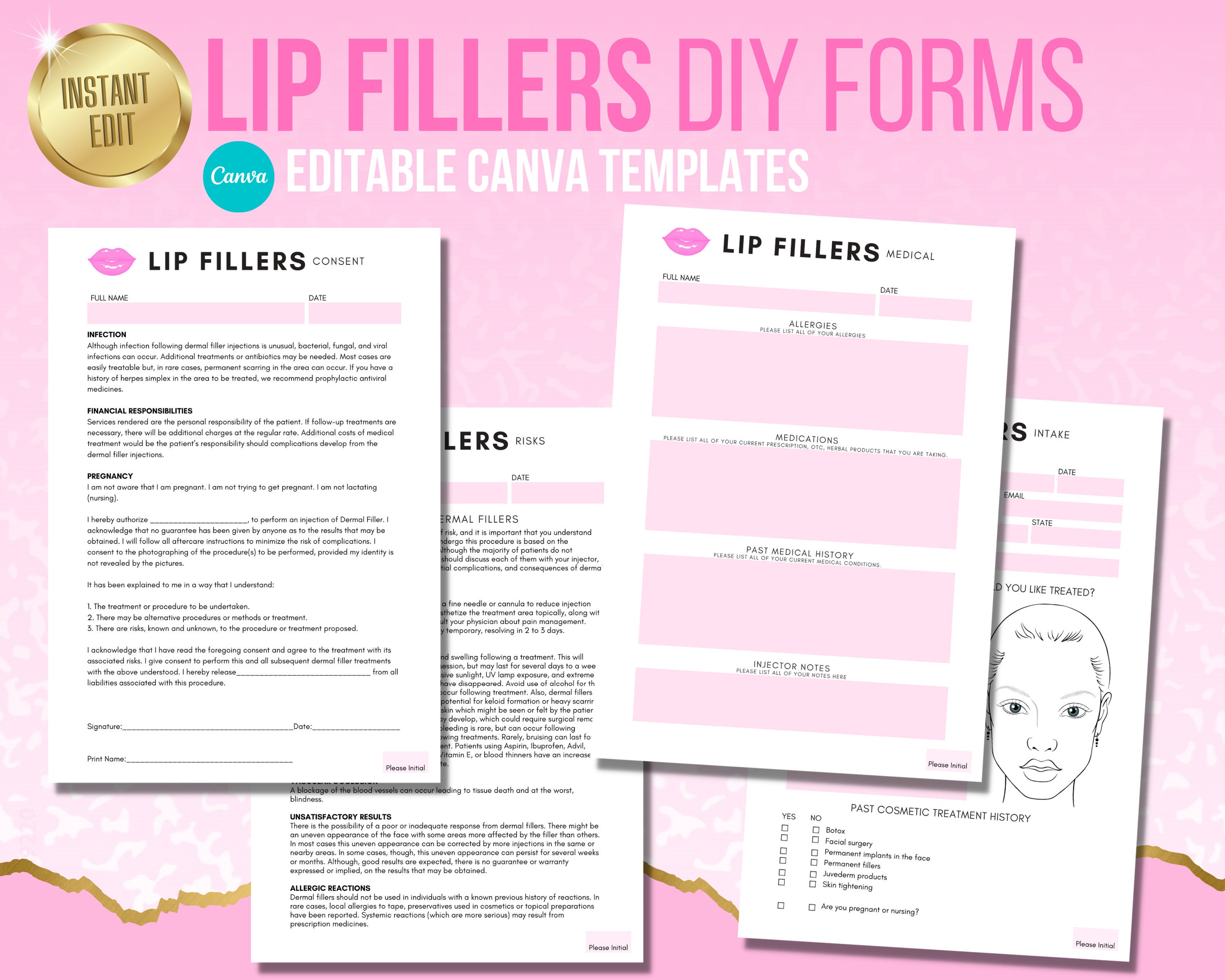 Lip Fillers Consent Forms Lip Filler Documents Lip Filler - Etsy