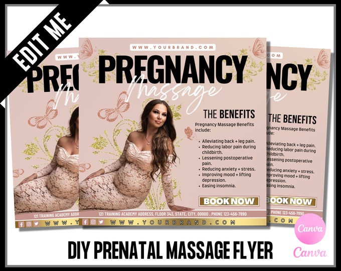 Pregnancy Prenatal Massage Therapy Flyer, Pregnancy Massage Flyers, Massage Therapist, Post Natal, Maternity Massages, Edit in Canva