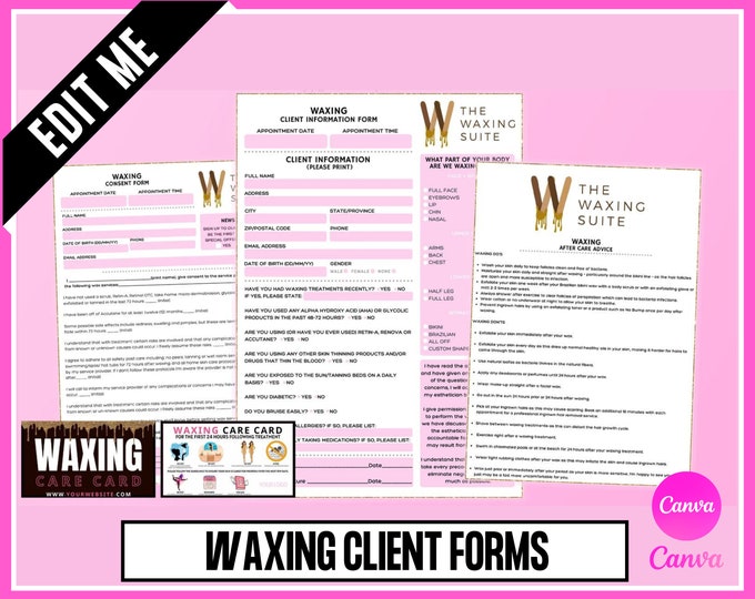 Waxing EDITABLE Consent Forms, Esthetician Wax Form, Consultation, Intake, Facial Waxing, Body Waxing, Cosmetologist, Hair Removal, Instant