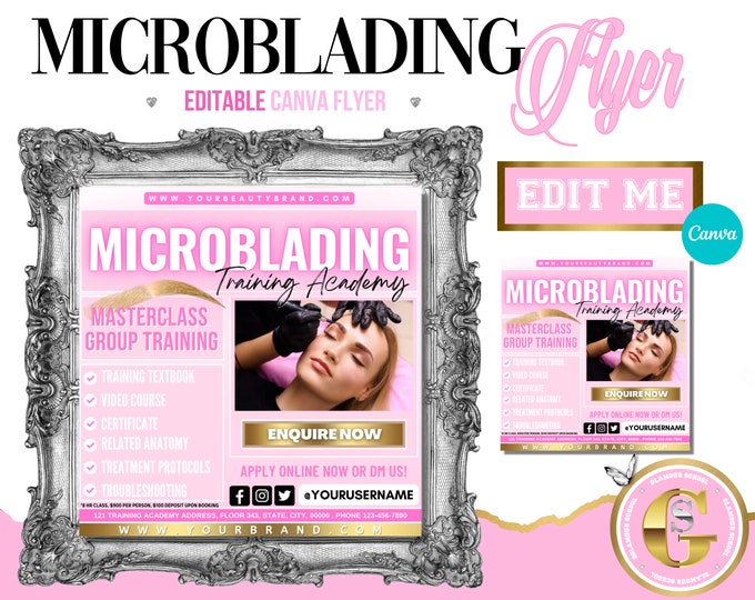Microblading Training Course Flyer, Microblading Online Training Flyer,Microblading Tutor Flyer, Microblading Course Flyer, Edit in Canva