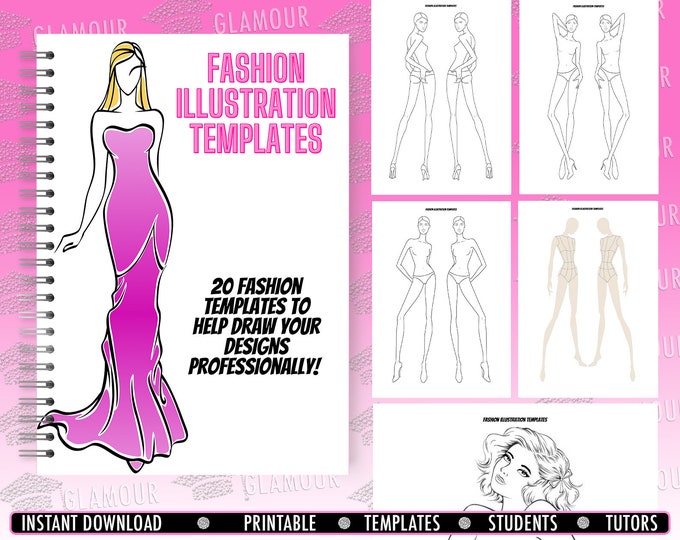 Fashion Design Illustration Templates Workbook, 20 Fashion Templates, Draw Fashion Figures Professionally, Fashion Drawing Basics Practice