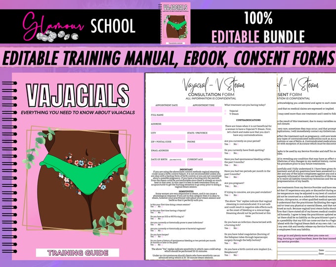 Vajacials, EDITABLE, Training Manual, eBook, PDF, Vajacial, Consent Form, Student, Tutor, Learn, Teach, Esthetician, Instant Download