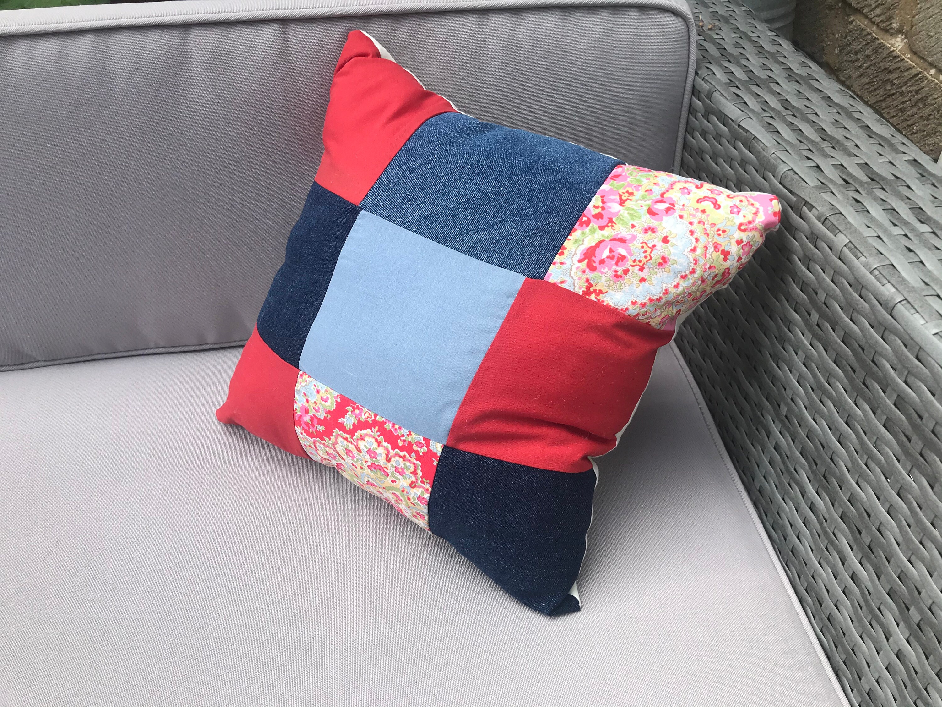 Handmade Recycled Fabric Patchwork Cushion Etsy