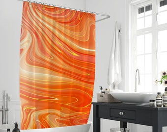 Tende da doccia moderne in stile lava con estetica in marmo arancione, tenda da vasca da bagno con struttura astratta con pittura fluida creativa con 12 ganci