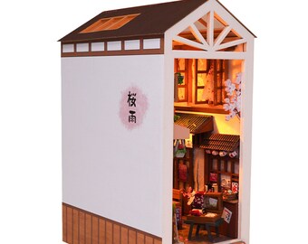 Diy Book Nook Kit, Japanese Sakura Ame Miniature Dollhouse, Bookshelf Insert Architecture With Led, Tiny Little Booknook, Gifts For Adults