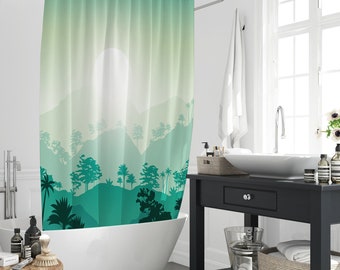 Rideau de douche paysage forestier de montagne lumière du soleil, paysages naturels collines avec arbres rideaux séparateurs de salle de bain imperméables avec 12 crochets