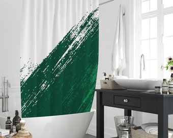 Grün Pinselstrich Einfachheit Duschvorhang, Grüne Tinte Spritzen Grunge Textur Polyester Badewanne Dekor Set Vorhang Haus Geschenk mit 12 Haken