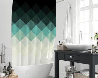 Tenda da doccia quadrata con diamanti colorati sfumati geometrici, design geometrico moderno astratto tende da bagno per tende da bagno con 12 ganci