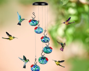 Carillon di vento per mangiatoie per colibrì di colore blu, popolari mangiatoie per uccelli da giardino in plastica, mangiatoia per uccelli, decorazioni per appendere semi, balcone esterno