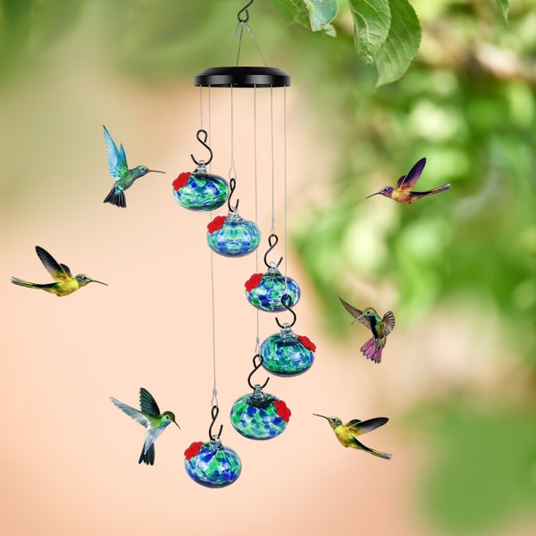 Blue Color Hummingbird Feeders Wind Chime, Popular Plastic Garden Birds Feeders, Feeder For Bird View Seed Hanging Decor Balcony Outside