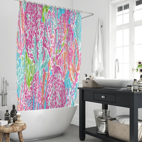 Colorful Lilly Flower Art Shower Curtain, Aesthetic Floral Print Pattern Polyester Waterproof Bathtub Curtain Decor With 12 Hooks Home Gift