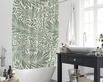 Rideaux de douche Feuilles vertes, rideau de bain de style rustique en polyester imperméable vert crème, plante verte douce avec 12 crochets, pour une décoration de salle de bain moderne