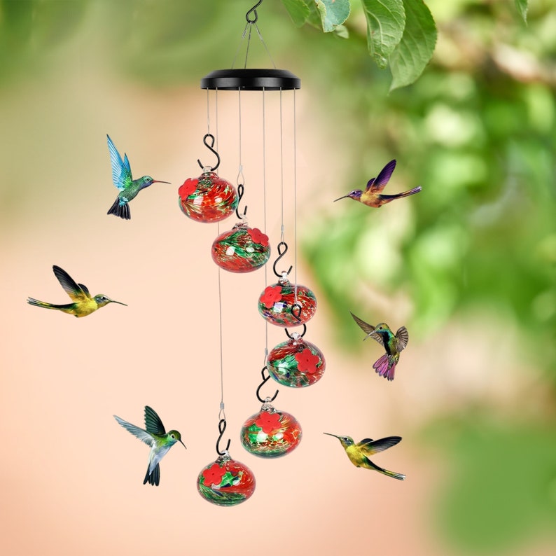 Red Color Hummingbird Feeders Wind Chime, Popular Plastic Garden Birds Feeders, Feeder For Bird View Or Seed Hanging Decor Balcony Outdoors image 1