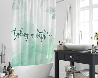 Minimalist Green Leaves Taking A Bath Shower Curtain, Modern Aesthetic Botanical Leaf Polyester Bath Decor Set With 12 Hooks Home Gift