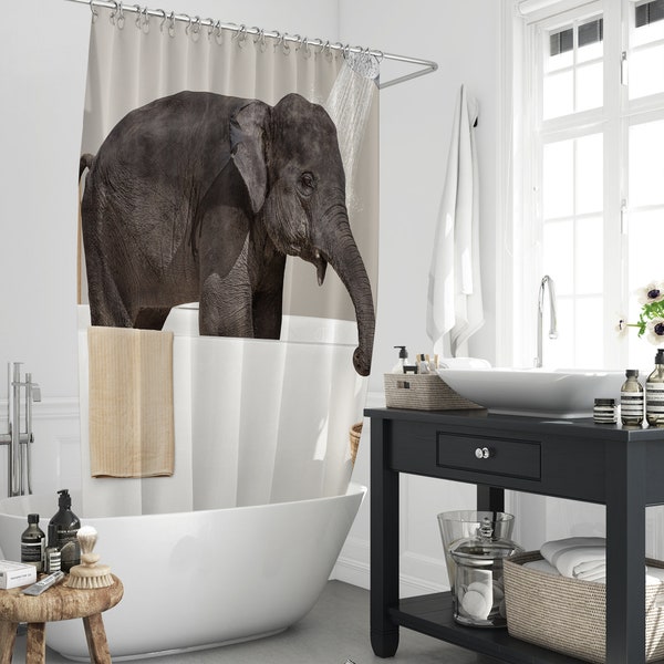 Funny Elephant Animal Taking A Bath Shower Curtain, Animal Sit In Bathtub  Polyester Bathing Bathroom Decor Curtain Home Gift With 12 Hooks