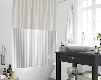 Rideau de douche aux lignes de style nordique Simplicity, cadeau pour la maison de rideau de séparation de salle de bain de style moderne et minimaliste avec 12 crochets