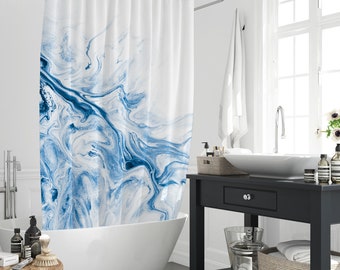 Tenda da doccia con motivo liquido in marmo blu, set di decorazioni per vasca da bagno con arte astratta estetica di lusso con 12 ganci per la casa, regalo per la festa della mamma