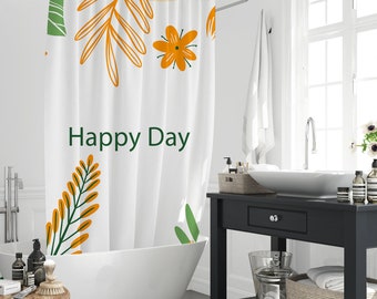 Rideau de douche Spring Happy Day botanique feuille de fleurs, rideau de salle de bain en tissu imperméable en polyester végétal au design moderne avec 12 crochets