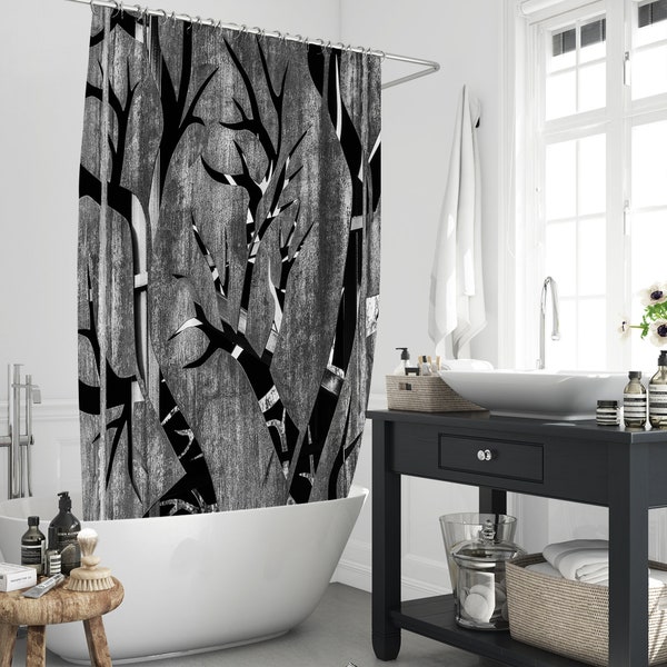 Gothic Tree Shadow Branch Shower Curtain, Goth Vintage Style Polyester Bathing Bathtub Curtain Decor Set Home Gift To Boy Adult With 12Hooks