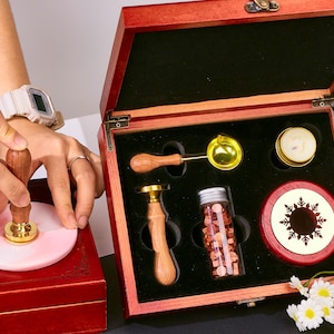Custom Wax Seal Stamp Kit with Initials – Personalized Initial or Logo Wax Stamp Kit for Wedding – Engraved Gift Boxed Wax Seal Stamp Set
