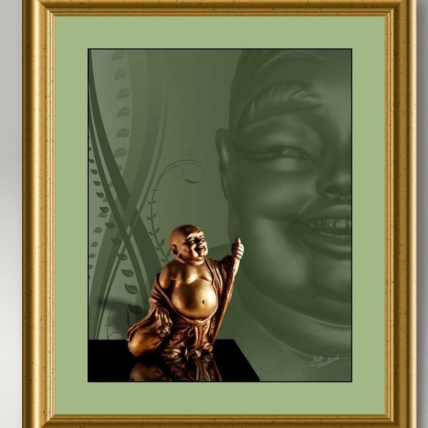 Photo of Laughing Buddha-Hotei Figurine, Instant Download, Digitally Manipulated Photo, Wall Decor, For Most Any Decor, Decorative Art Photo